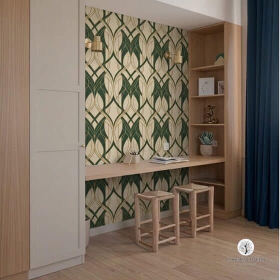 Dressing et bureau intégré sur mesure en MDF avec portes laquées, réalisés par Codesign Concept pour un cabinet de décoration à Lyon